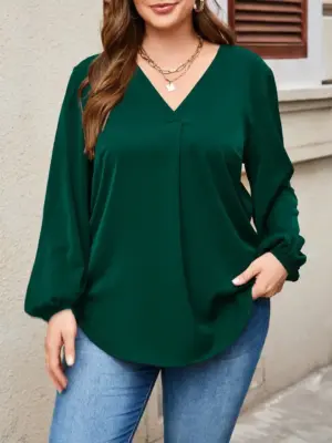 V Neck Lantern Sleeve Top