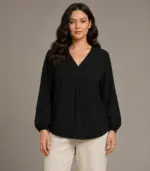 V Neck Lantern Sleeve Top BL