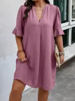 V-Neck Ruffle Short Sleeve Dress
