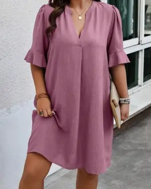V-Neck Ruffle Short Sleeve Dress