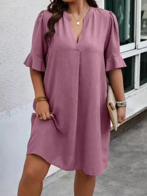V-Neck Ruffle Short Sleeve Dress