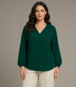 V Neck Lantern Sleeve Top GR