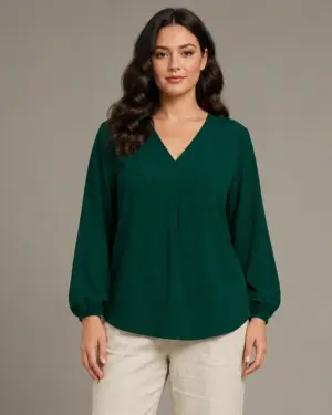 V Neck Lantern Sleeve Top GR