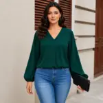 V Neck Lantern Sleeve Top