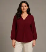 V Neck Lantern Sleeve Top MN