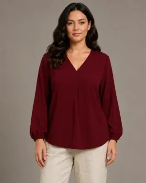 V Neck Lantern Sleeve Top MN