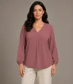 V Neck Lantern Sleeve Top PI