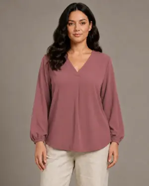 V Neck Lantern Sleeve Top PI