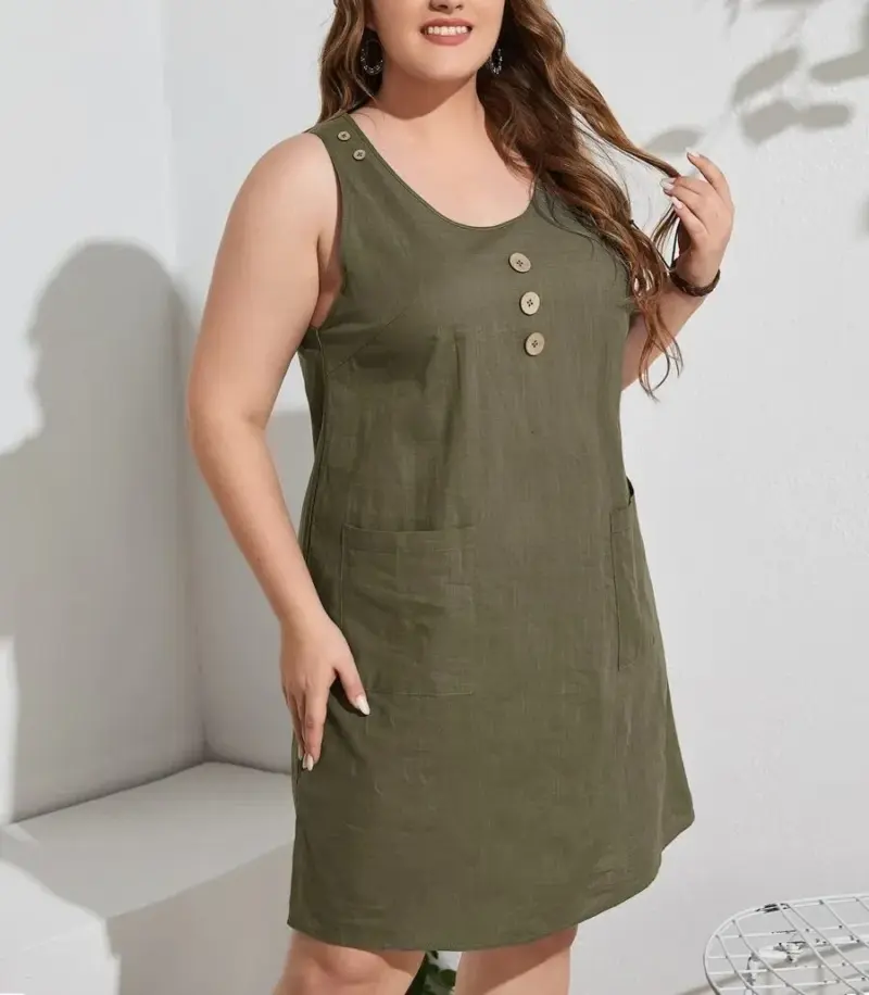 Comfortable Sleeveless Dress With Pockets - Image 6