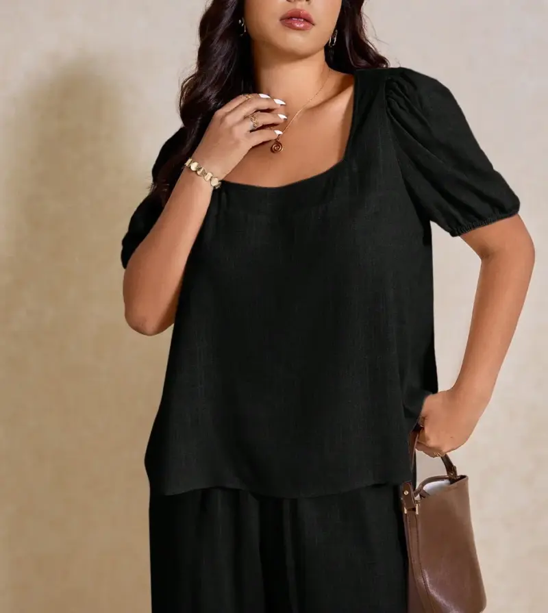 Elegant Solid Color Puff Sleeve Top And Pant Set - Image 20