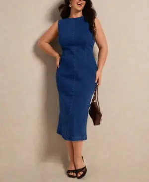 Lovshy Solid Denim One Piece Dress