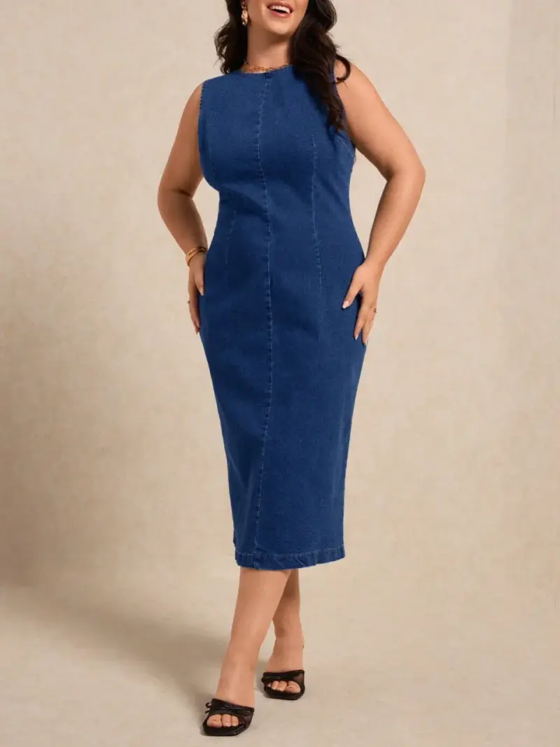 Lovshy Solid Denim One Piece Dress - Image 5