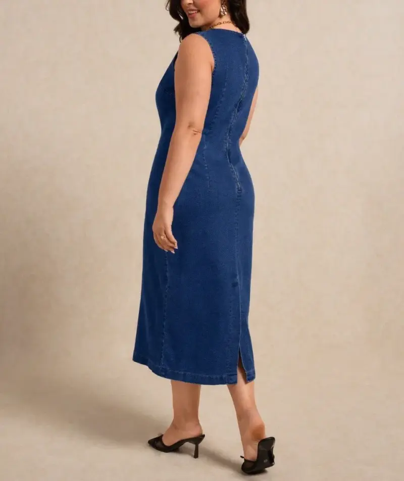 Lovshy Solid Denim One Piece Dress - Image 6