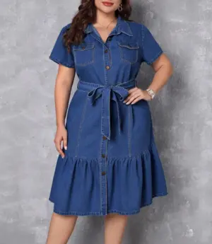 Trendy Button-Down A-Line Jeans Shirt Dress