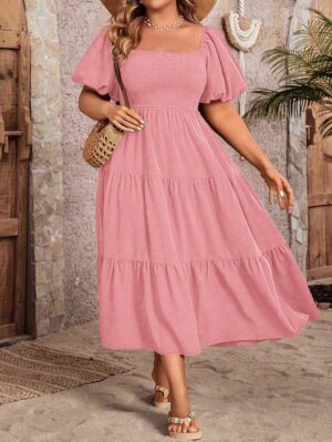Lovshy Square Neck Ruffle Sleeve Dress