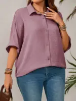 Lovshy Solid Color Batwing Sleeve Shirt