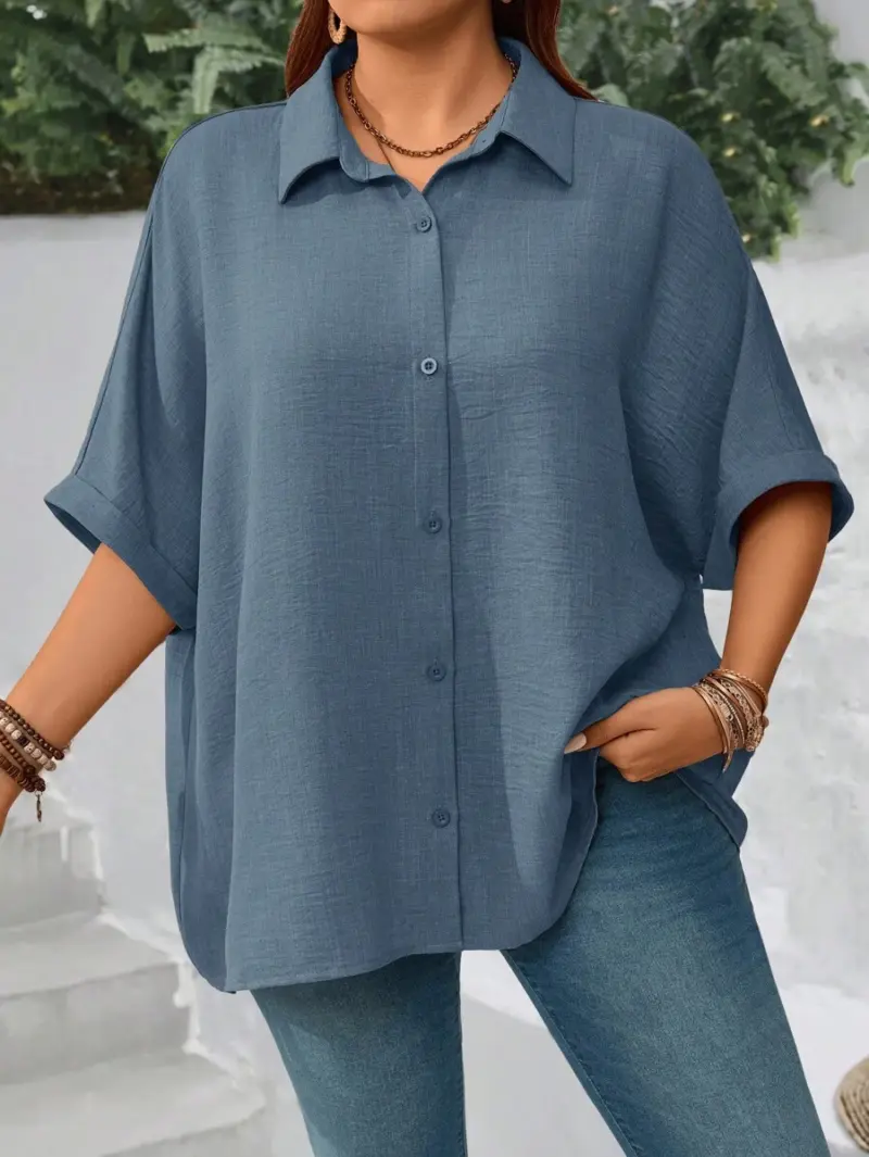 Lovshy Solid Color Batwing Sleeve Shirt - Image 5