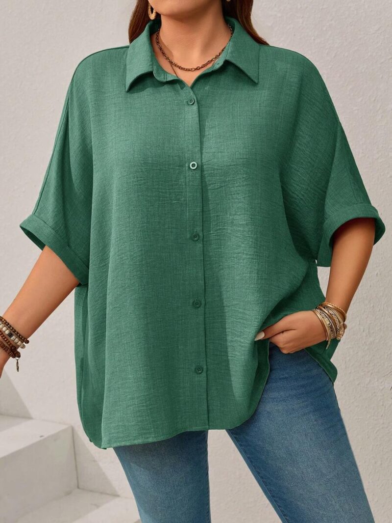 Lovshy Solid Color Batwing Sleeve Shirt - Image 16