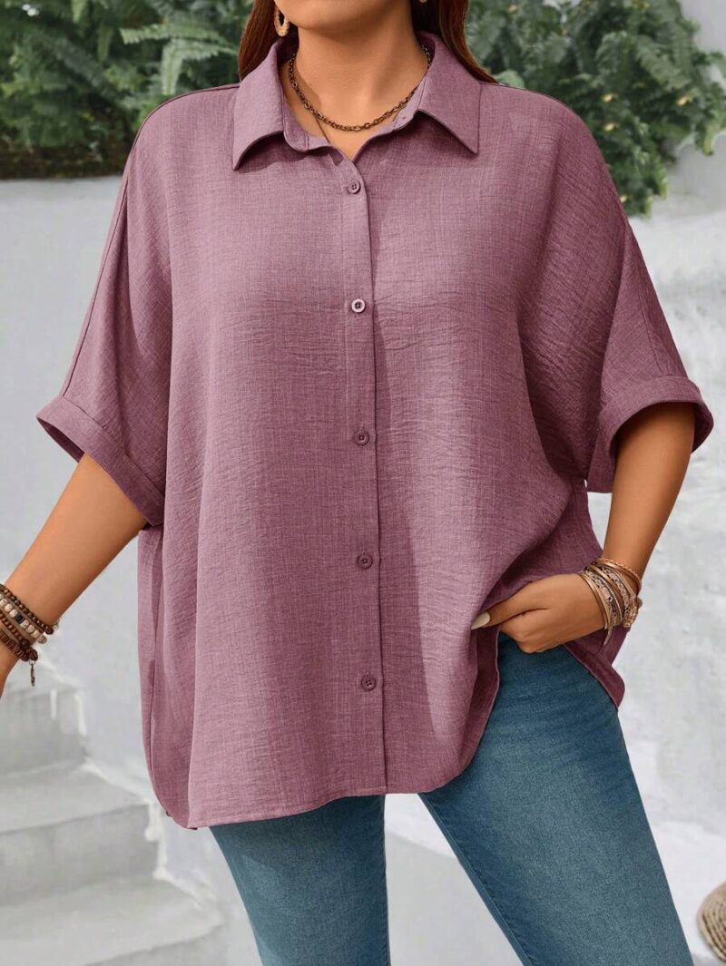 Lovshy Solid Color Batwing Sleeve Shirt - Image 2