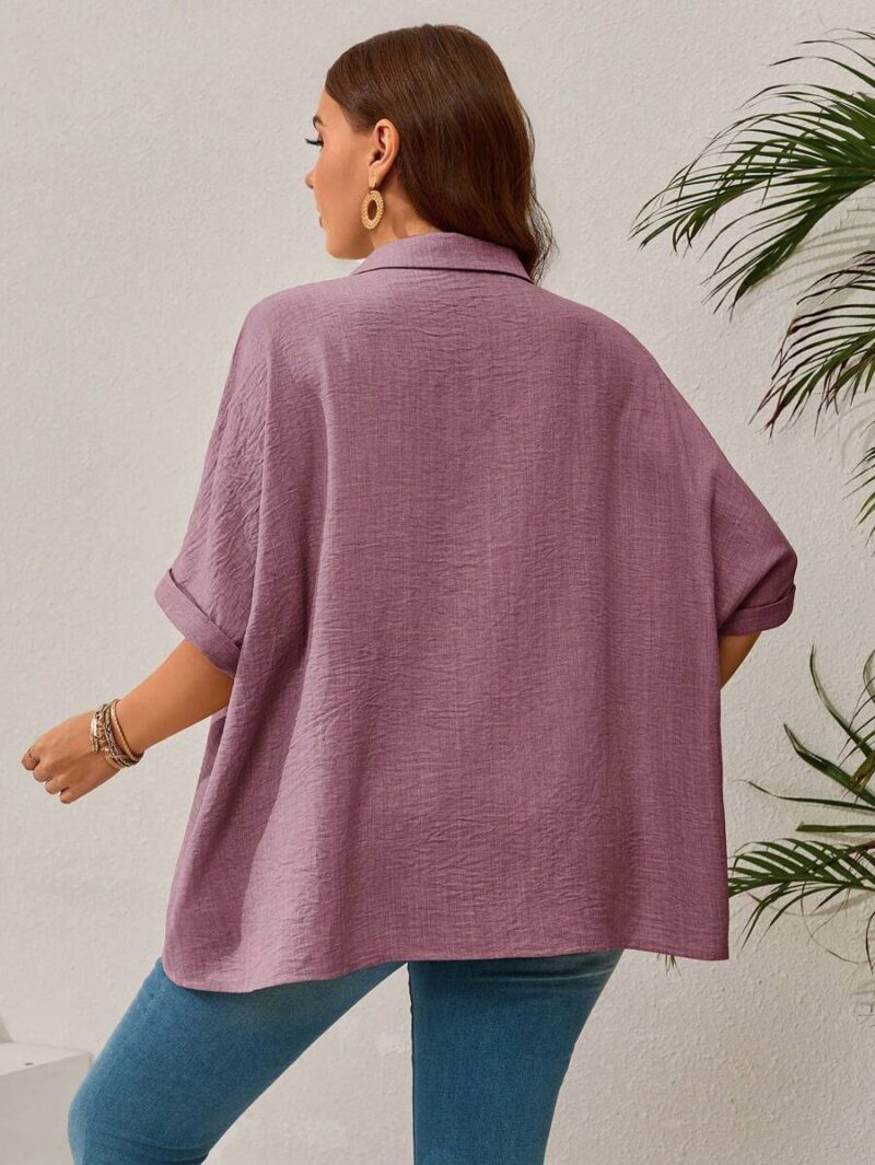 Lovshy Solid Color Batwing Sleeve Shirt - Image 3