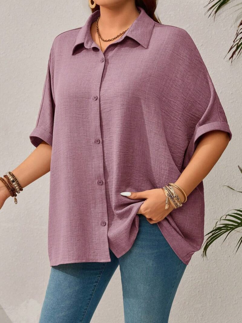 Lovshy Solid Color Batwing Sleeve Shirt - Image 4