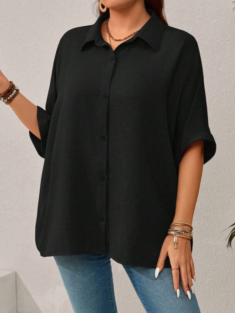 Lovshy Solid Color Batwing Sleeve Shirt - Image 10