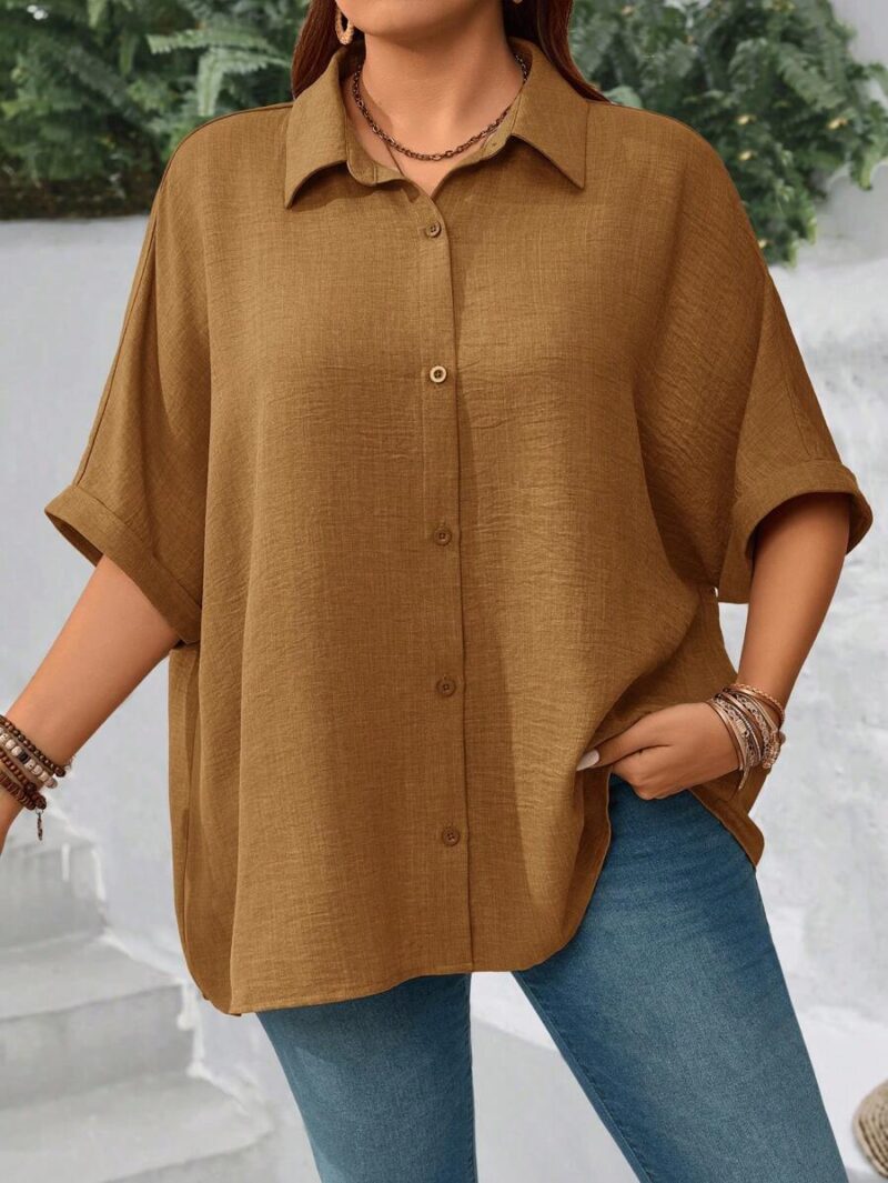 Lovshy Solid Color Batwing Sleeve Shirt - Image 11