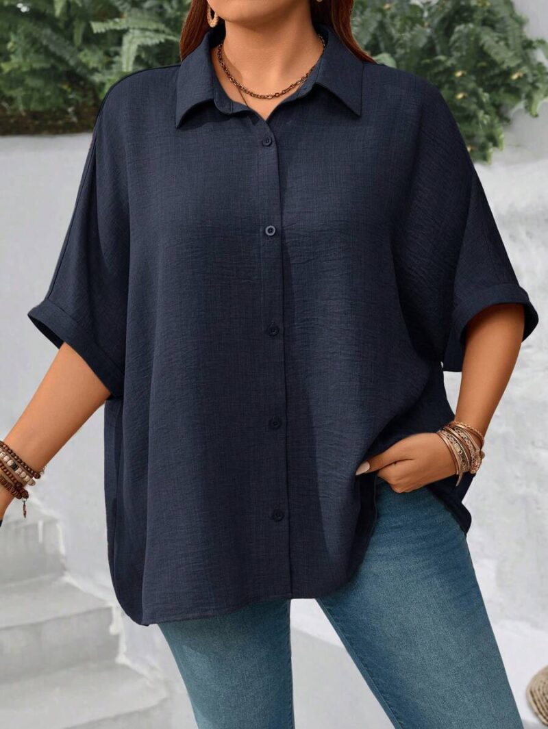 Lovshy Solid Color Batwing Sleeve Shirt - Image 19