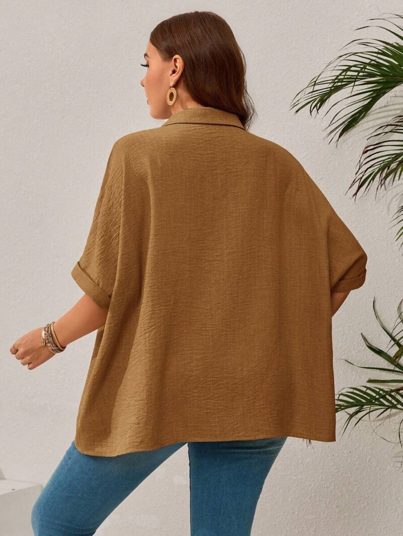 Lovshy Solid Color Batwing Sleeve Shirt - Image 12