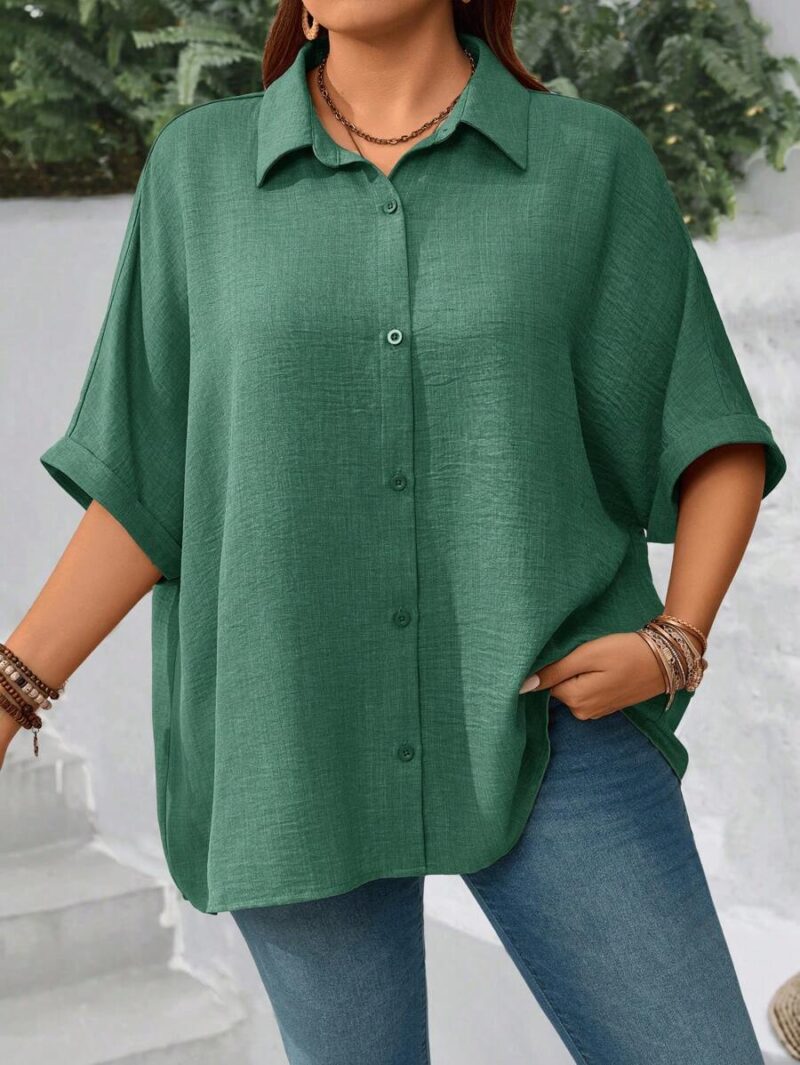 Lovshy Solid Color Batwing Sleeve Shirt - Image 14