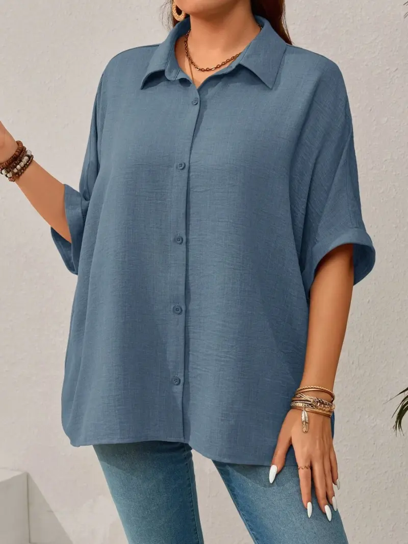 Lovshy Solid Color Batwing Sleeve Shirt - Image 7