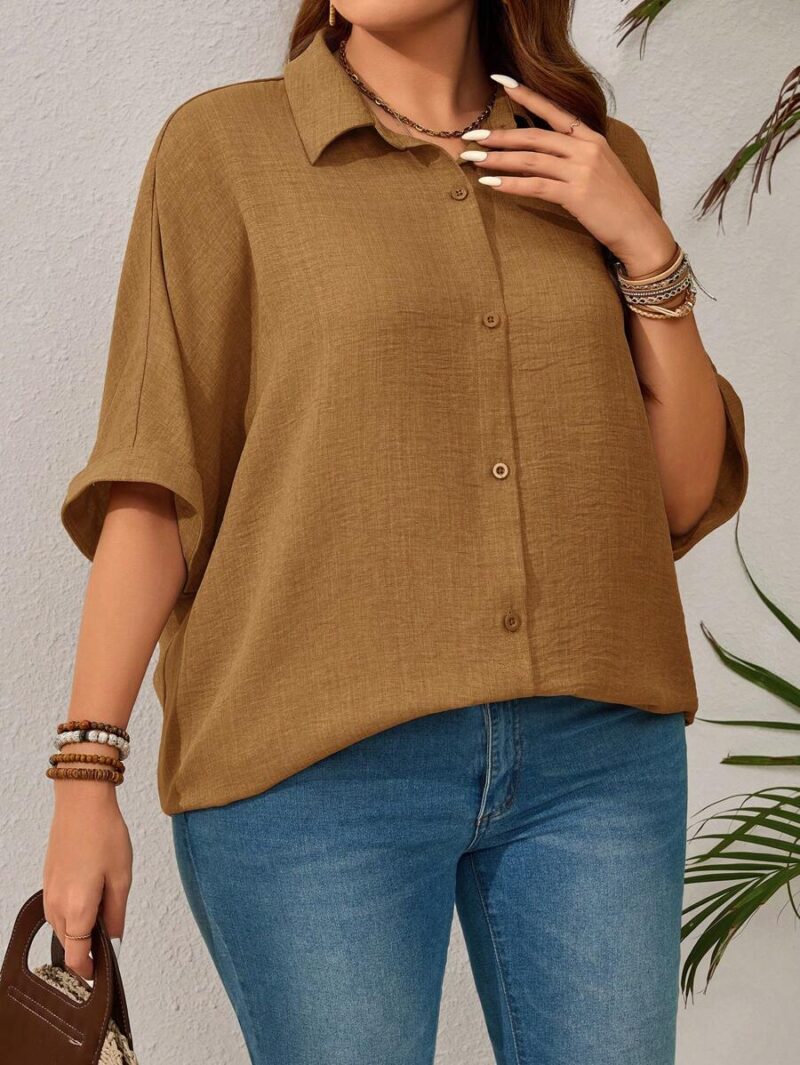 Lovshy Solid Color Batwing Sleeve Shirt - Image 13