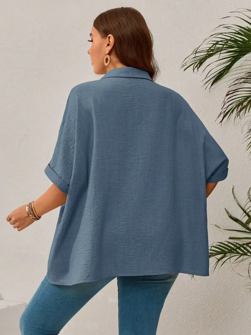 Lovshy Solid Color Batwing Sleeve Shirt - Image 6