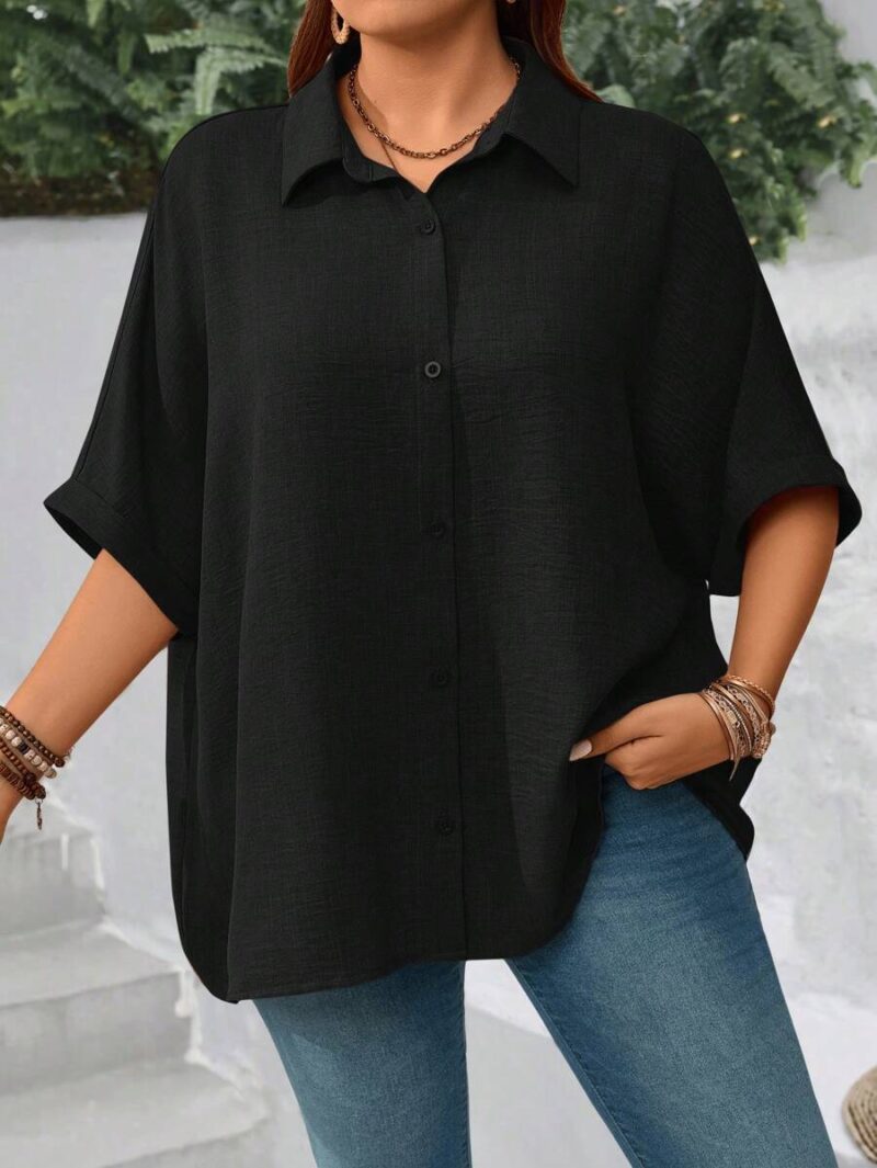 Lovshy Solid Color Batwing Sleeve Shirt - Image 8