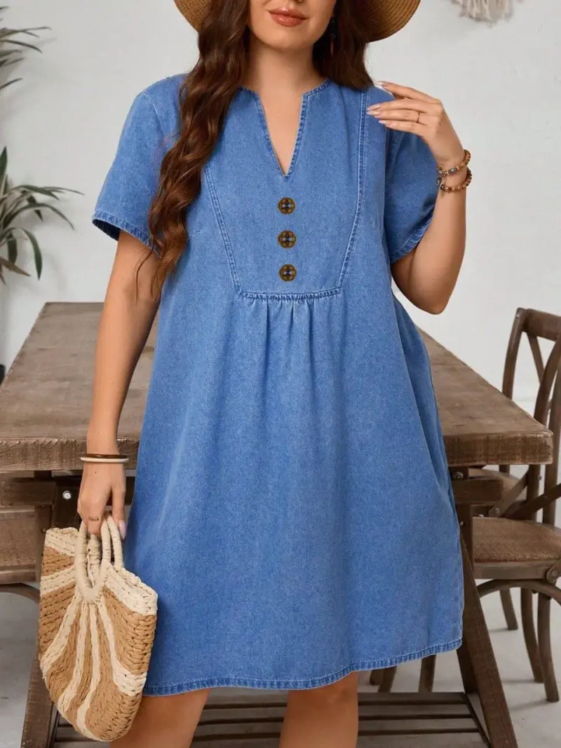 Lovshy Denim V Neck Dress For Women - Image 3