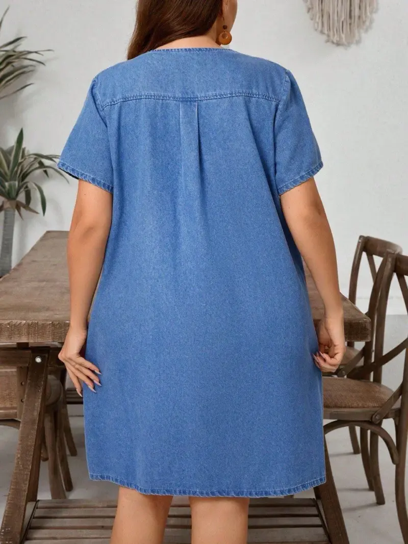 Lovshy Denim V Neck Dress For Women - Image 2