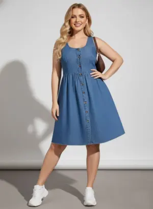 Lovshy Casual Sleeveless Denim Dress