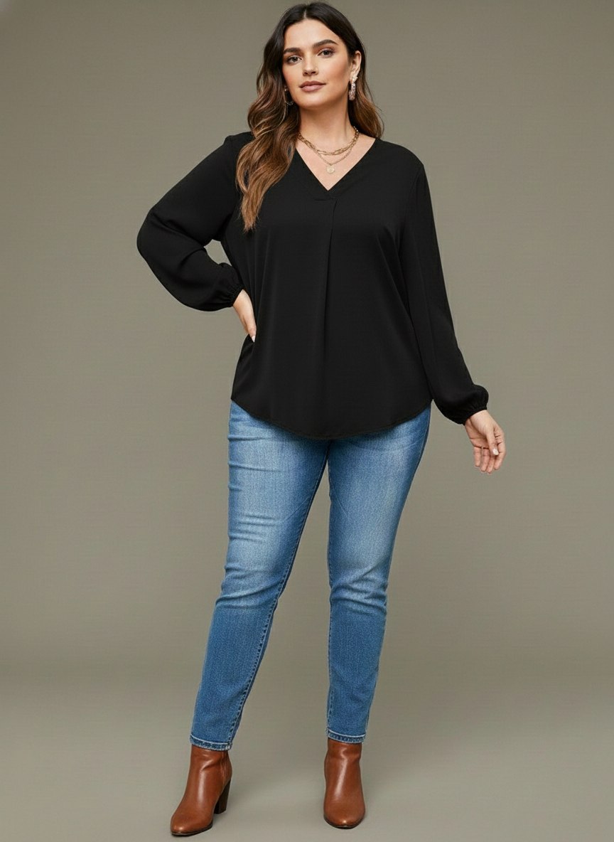 V Neck Lantern Sleeve Top New - Image 2