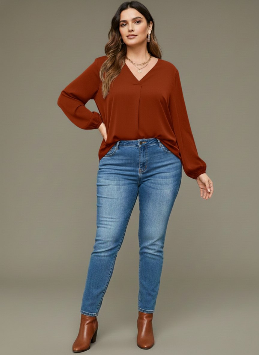 V Neck Lantern Sleeve Top New - Image 4