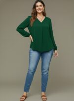V Neck Lantern Sleeve Top New