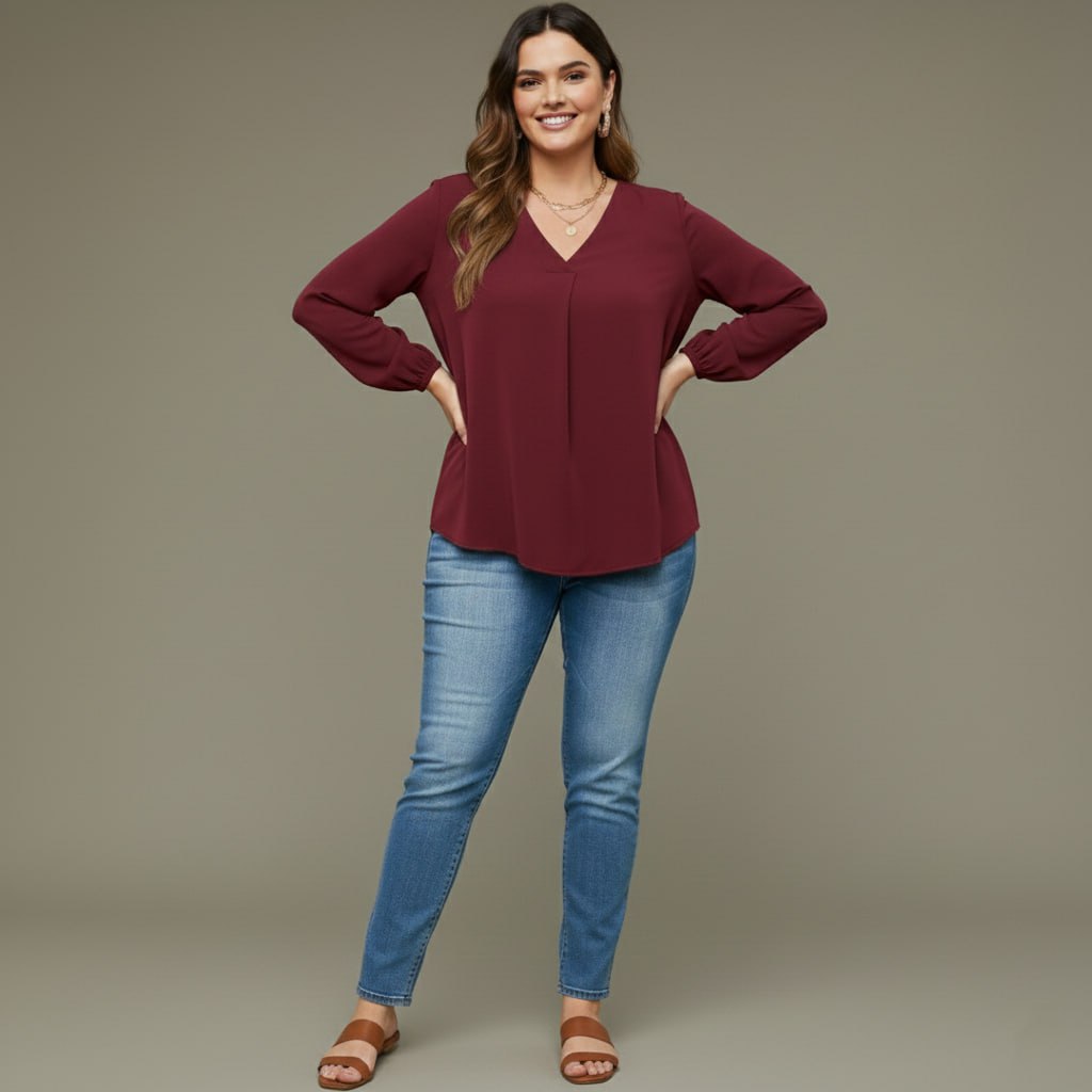 V Neck Lantern Sleeve Top New mn