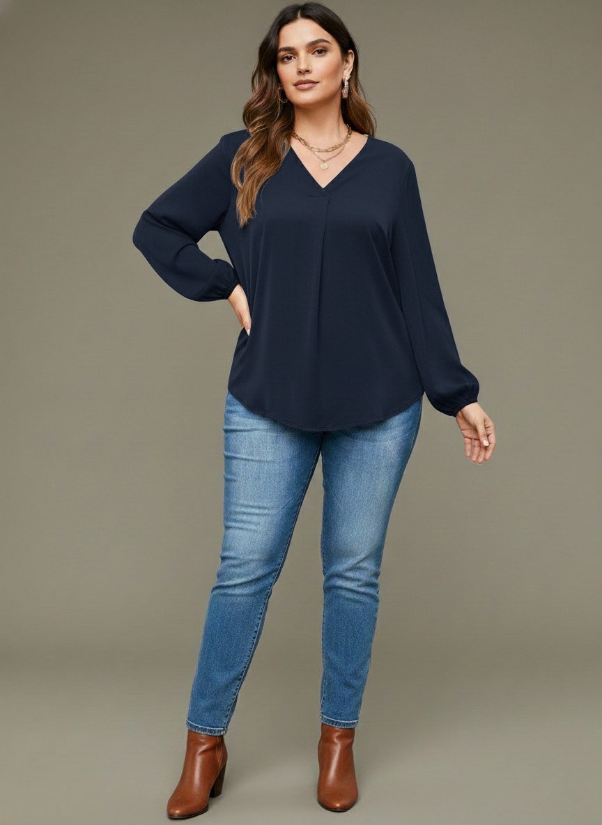 V Neck Lantern Sleeve Top New - Image 8