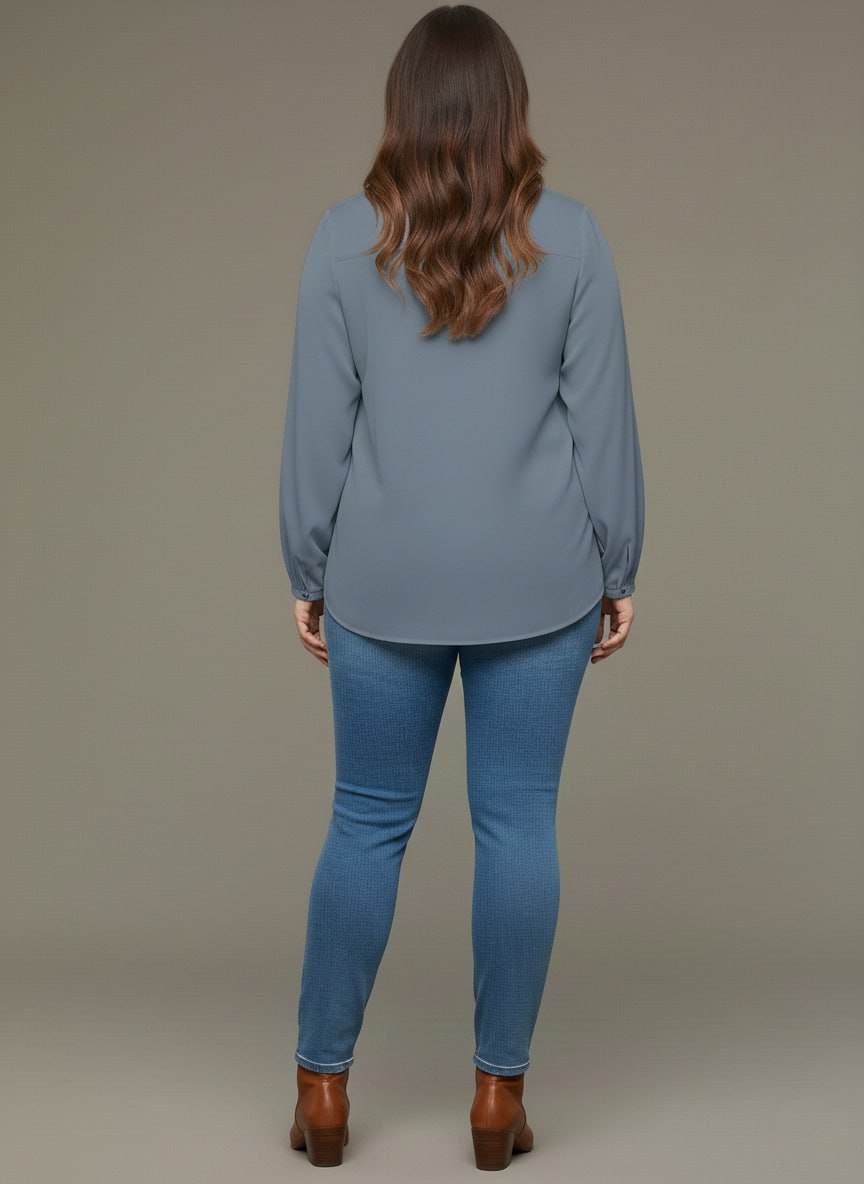 V Neck Lantern Sleeve Top New mn - Image 2