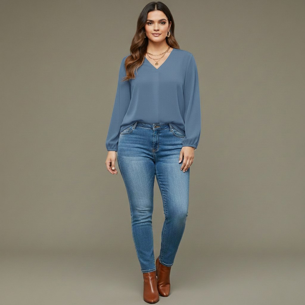 V Neck Lantern Sleeve Top New - Image 10