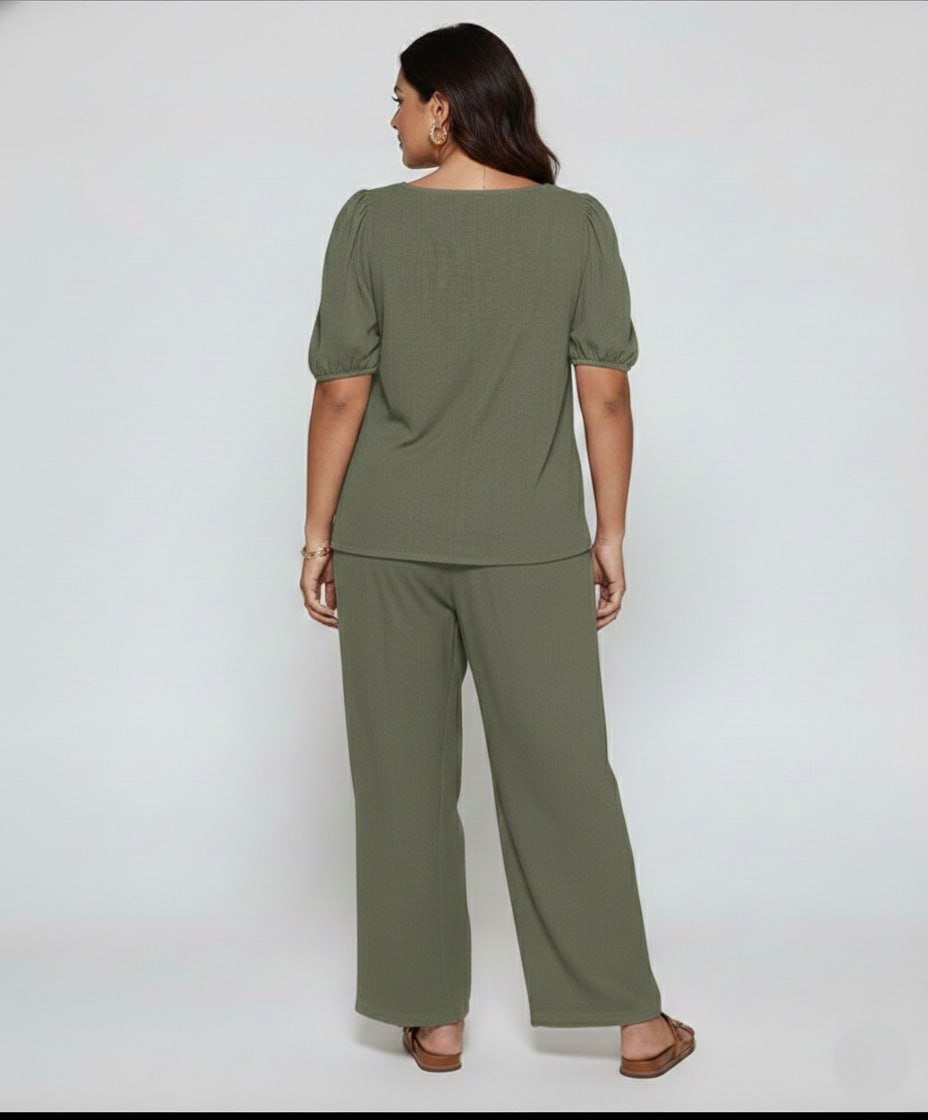 Elegant Solid Color Puff Sleeve Top And Pant Set kh NEW - Image 14