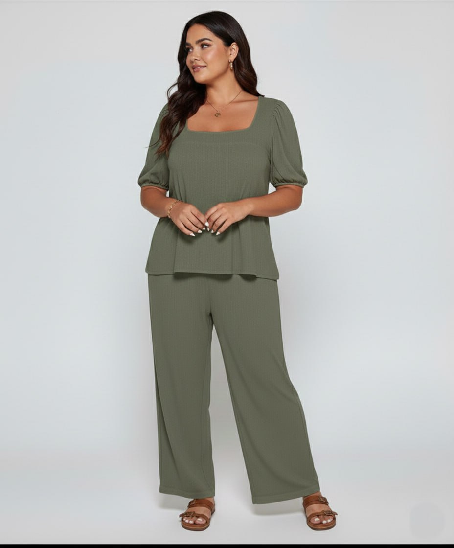 Elegant Solid Color Puff Sleeve Top And Pant Set kh NEW - Image 15