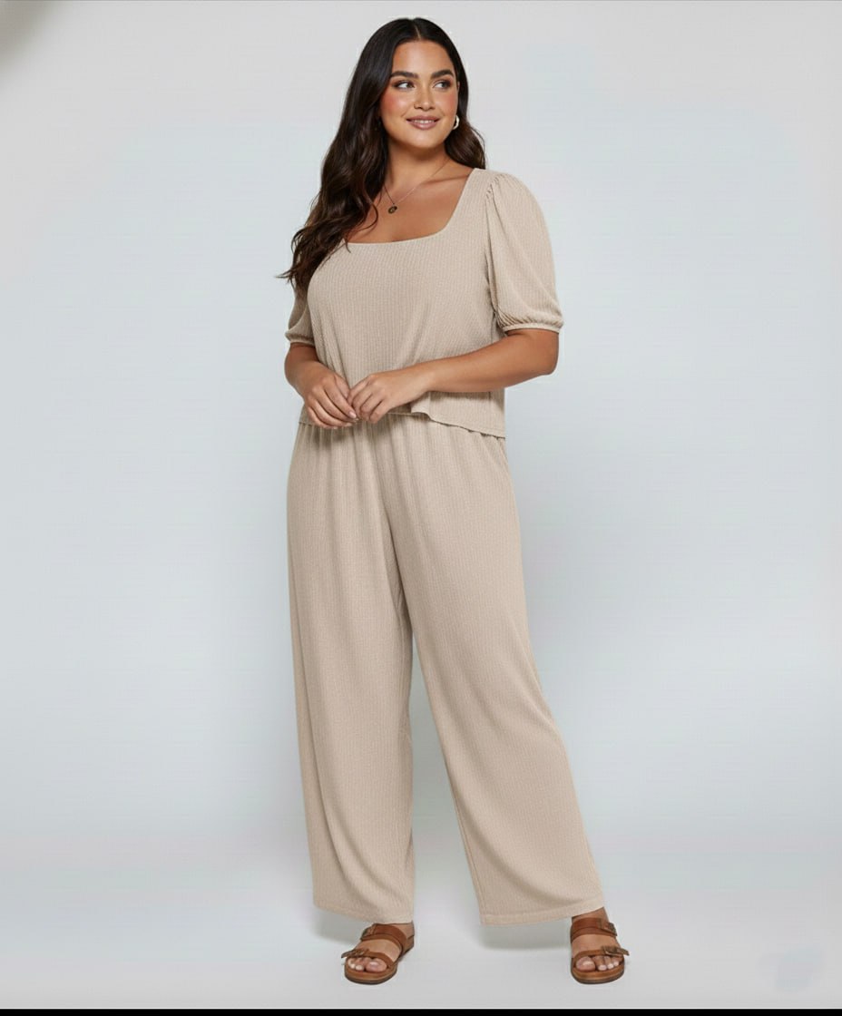Elegant Solid Color Puff Sleeve Top And Pant Set kh NEW - Image 6