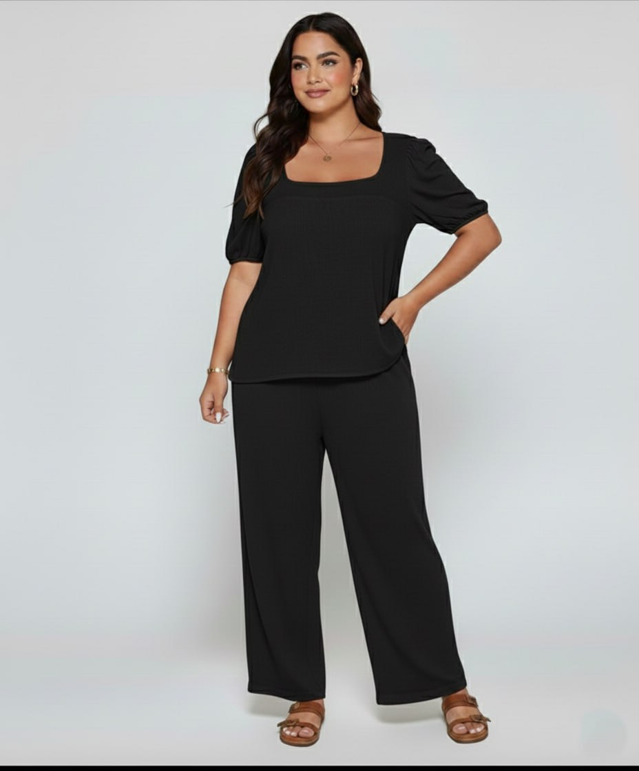 Elegant Solid Color Puff Sleeve Top And Pant Set kh NEW - Image 10