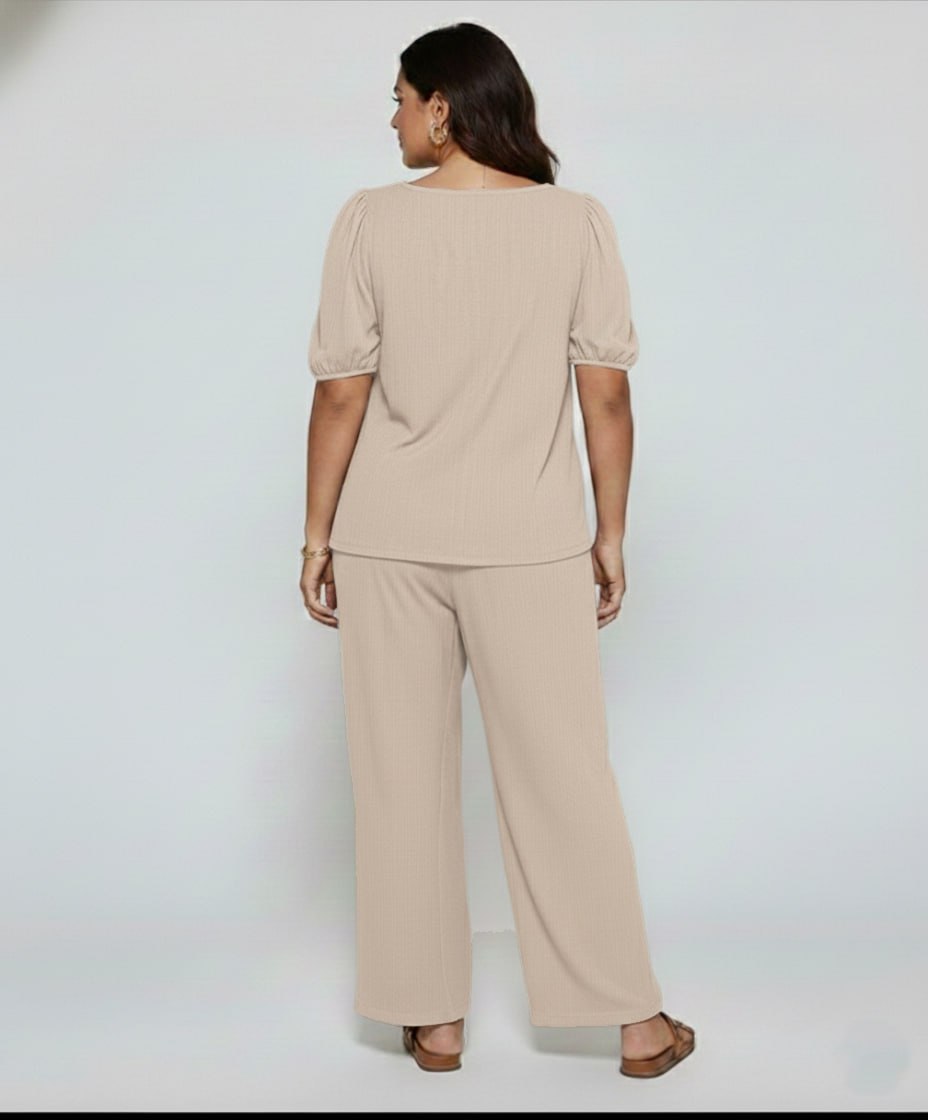 Elegant Solid Color Puff Sleeve Top And Pant Set kh NEW - Image 7