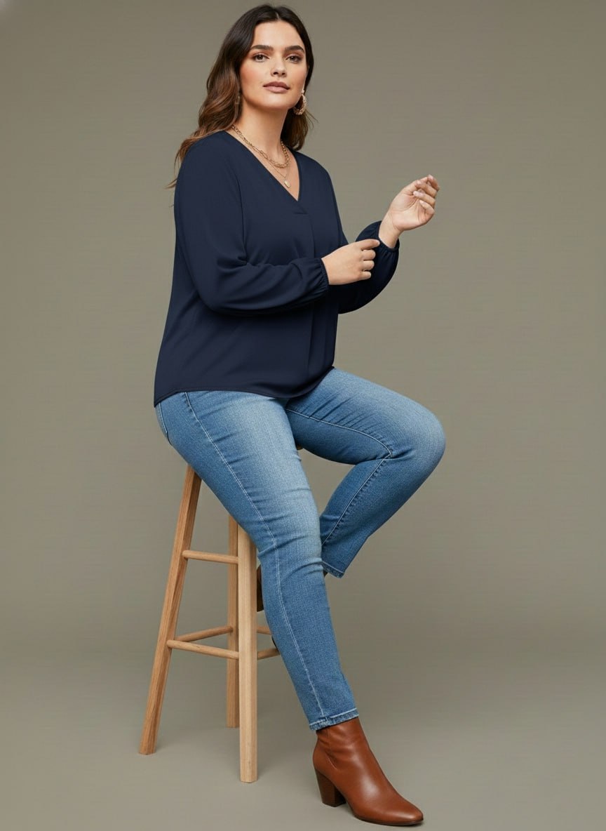 V Neck Lantern Sleeve Top New rb - Image 19